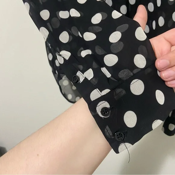 Free People Black/White Sheer Polka Dot Easy Rider Blouse Size Small - Picture 7 of 9